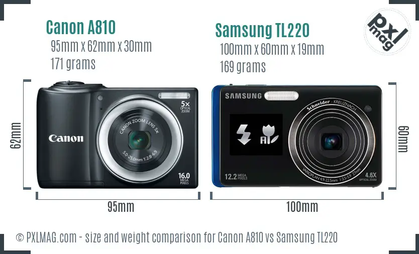 Canon A810 vs Samsung TL220 size comparison