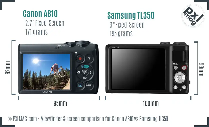 Canon A810 vs Samsung TL350 Screen and Viewfinder comparison