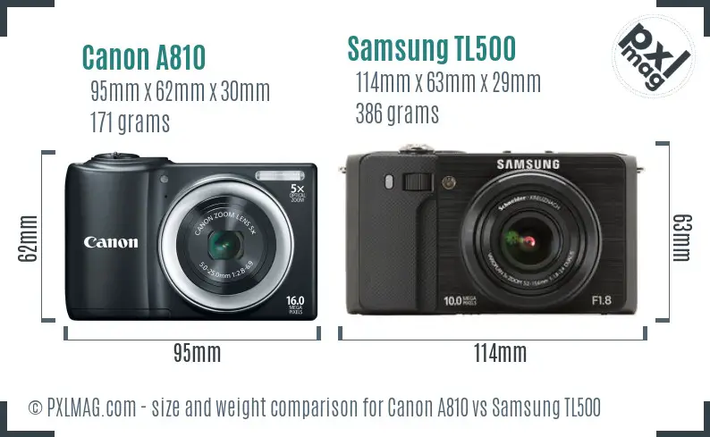 Canon A810 vs Samsung TL500 size comparison Canon A810 vs Samsung TL500 size comparison
