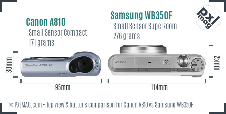 Canon A810 vs Samsung WB350F top view buttons comparison