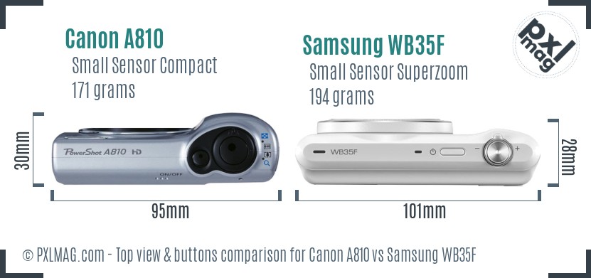 Canon A810 vs Samsung WB35F top view buttons comparison