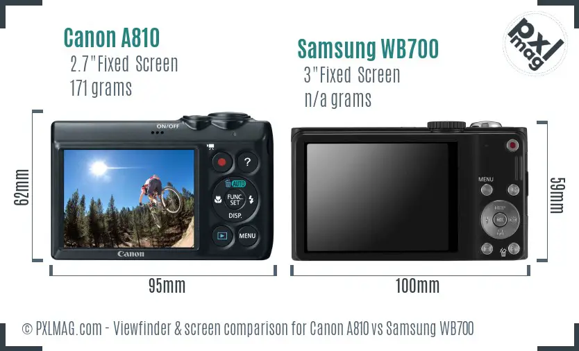 Canon A810 vs Samsung WB700 Screen and Viewfinder comparison Canon A810 vs Samsung WB700 Screen and Viewfinder comparison