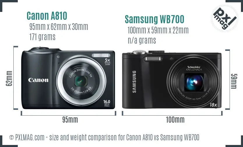 Canon A810 vs Samsung WB700 size comparison Canon A810 vs Samsung WB700 size comparison