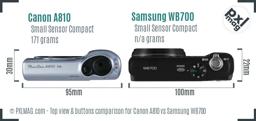 Canon A810 vs Samsung WB700 top view buttons comparison Canon A810 vs Samsung WB700 top view buttons comparison