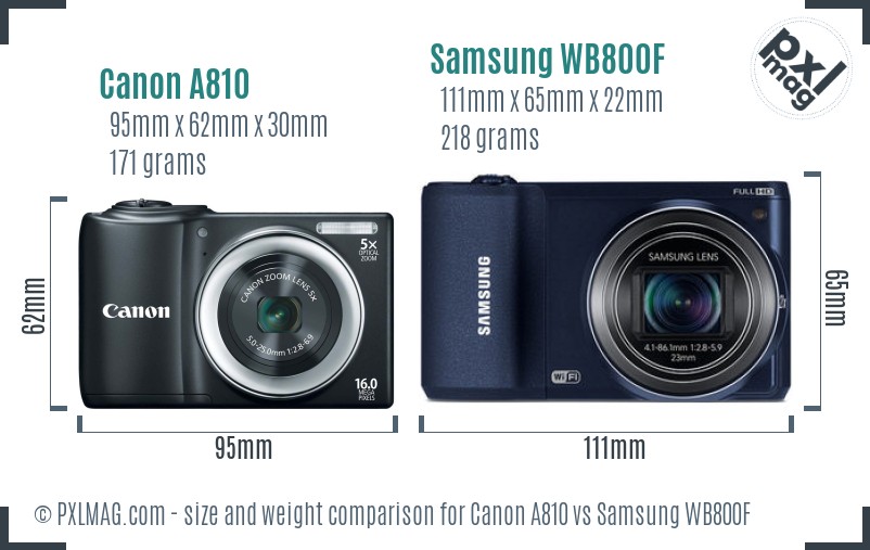 Canon A810 vs Samsung WB800F size comparison