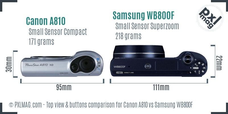 Canon A810 vs Samsung WB800F top view buttons comparison