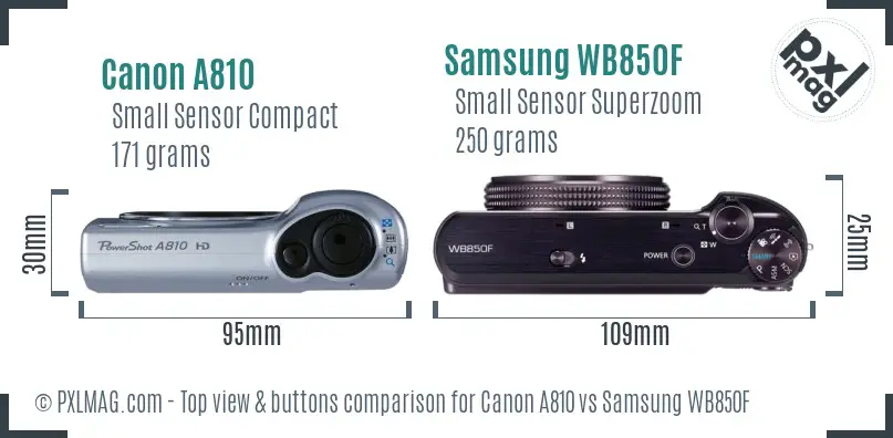 Canon A810 vs Samsung WB850F top view buttons comparison