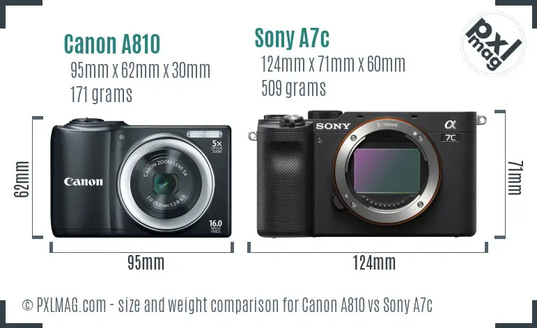 Canon A810 vs Sony A7c size comparison