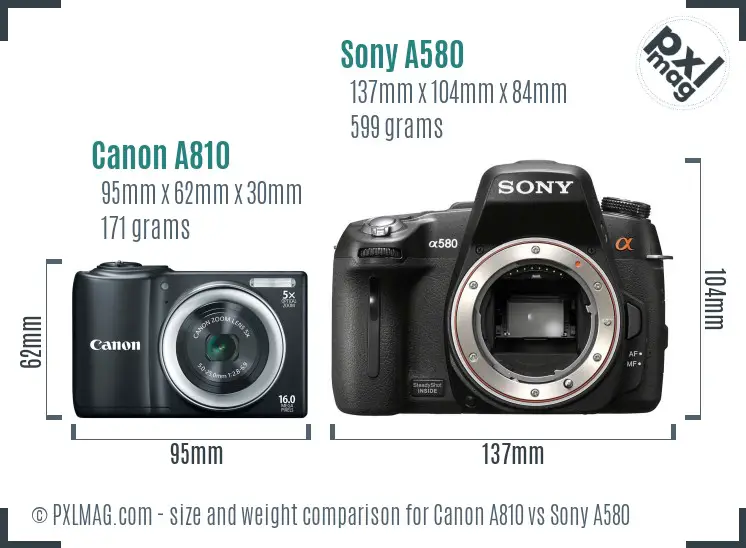 Canon A810 vs Sony A580 size comparison