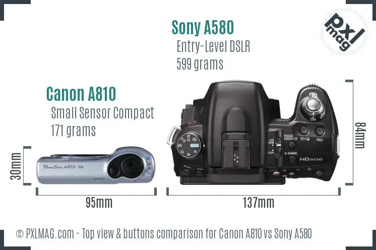 Canon A810 vs Sony A580 top view buttons comparison