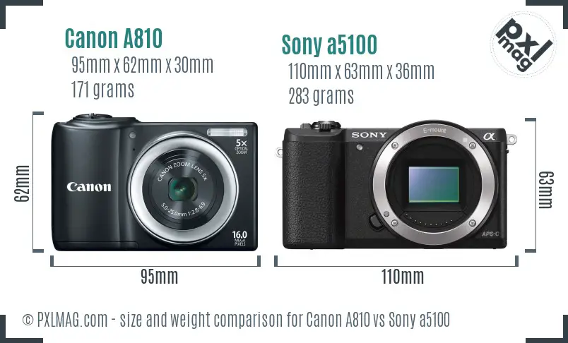 Canon A810 vs Sony a5100 size comparison