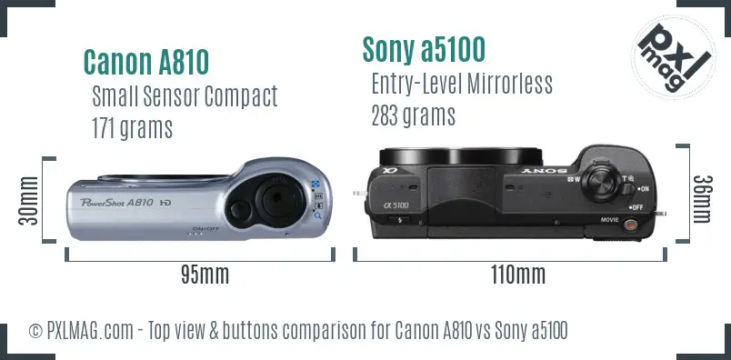 Canon A810 vs Sony a5100 top view buttons comparison