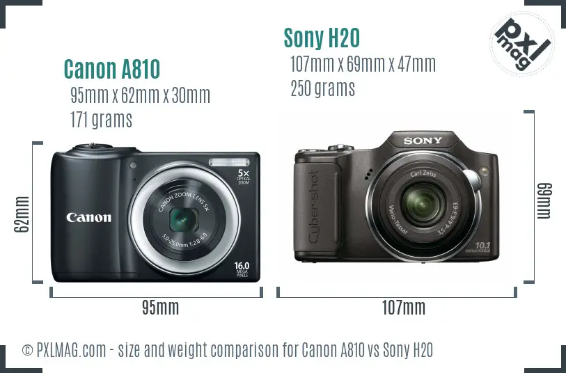 Canon A810 vs Sony H20 size comparison