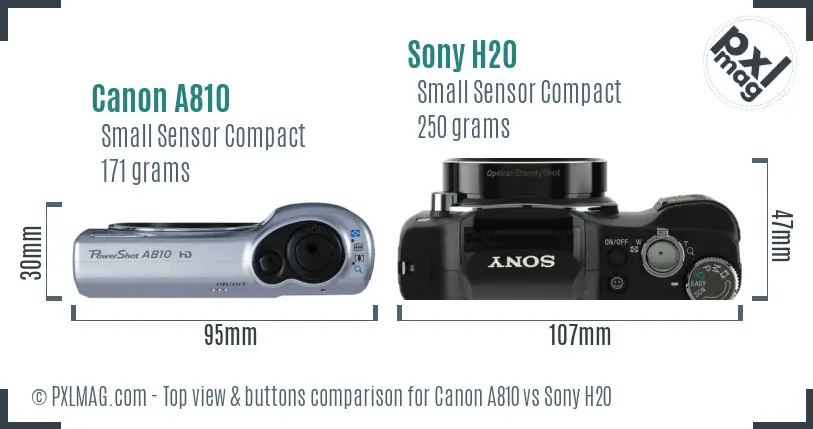 Canon A810 vs Sony H20 top view buttons comparison