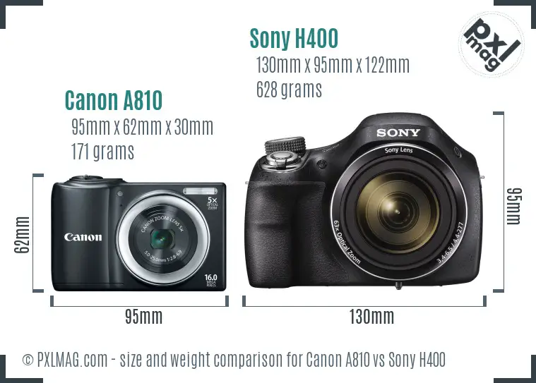Canon A810 vs Sony H400 size comparison