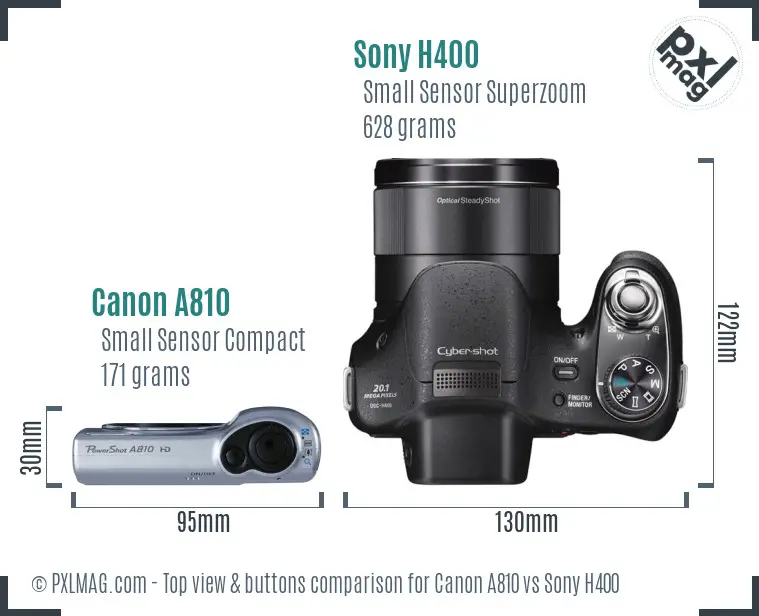 Canon A810 vs Sony H400 top view buttons comparison