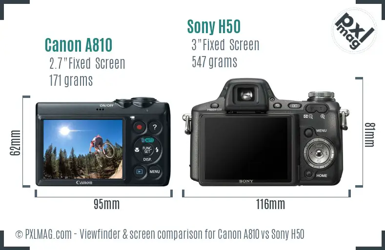 Canon A810 vs Sony H50 Screen and Viewfinder comparison