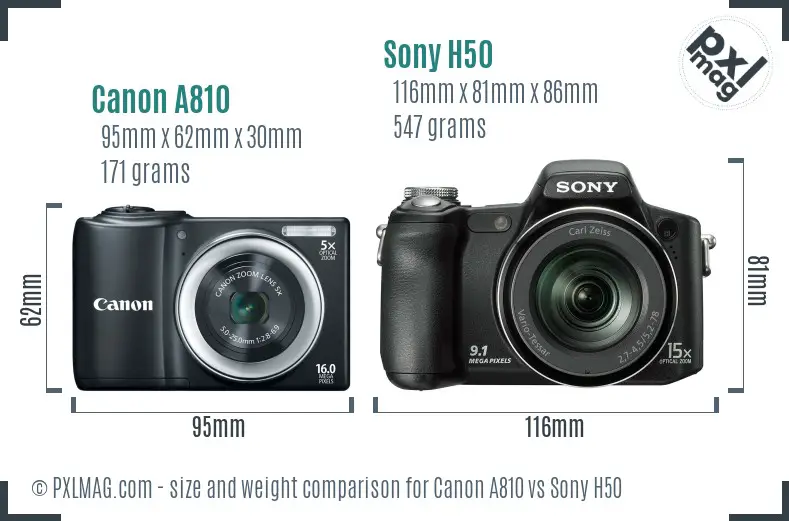 Canon A810 vs Sony H50 size comparison