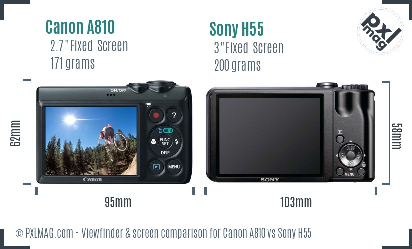 Canon A810 vs Sony H55 Screen and Viewfinder comparison