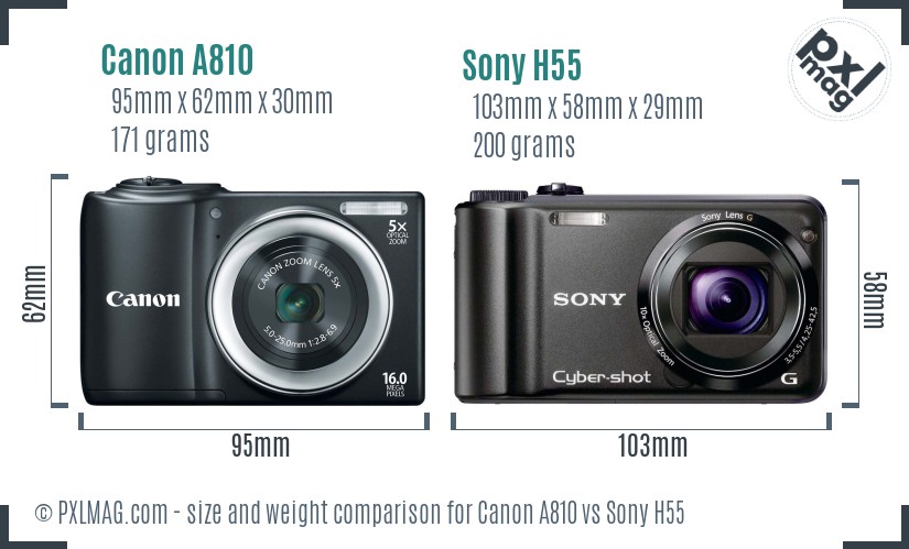 Canon A810 vs Sony H55 size comparison
