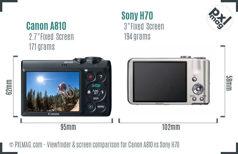 Canon A810 vs Sony H70 Screen and Viewfinder comparison Canon A810 vs Sony H70 Screen and Viewfinder comparison