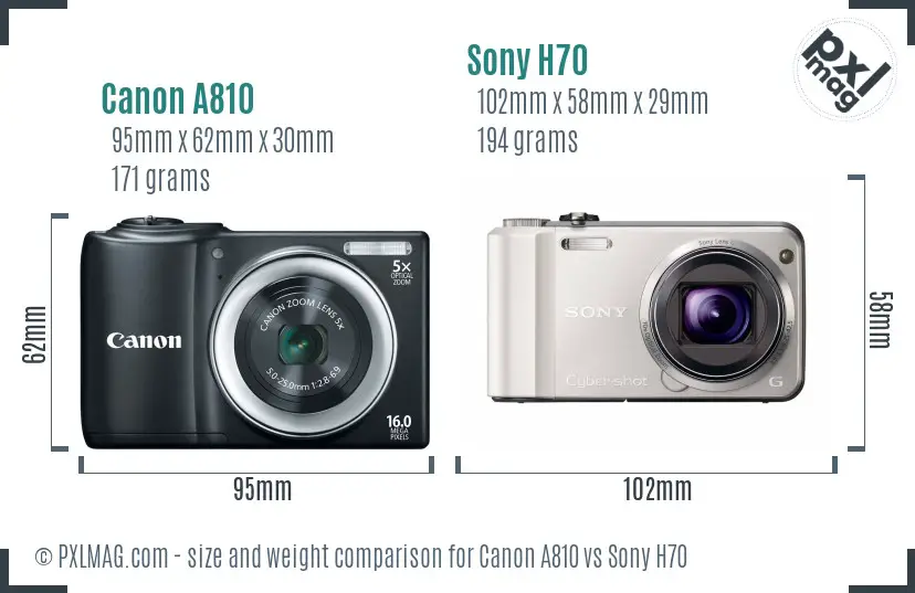 Canon A810 vs Sony H70 size comparison Canon A810 vs Sony H70 size comparison