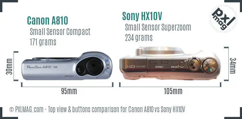 Canon A810 vs Sony HX10V top view buttons comparison
