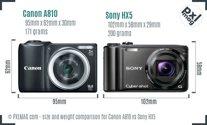Canon A810 vs Sony HX5 size comparison