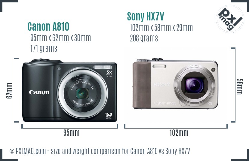 Canon A810 vs Sony HX7V size comparison