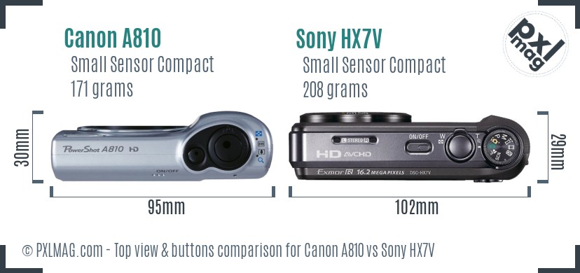 Canon A810 vs Sony HX7V top view buttons comparison