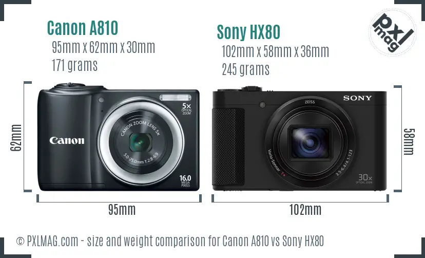 Canon A810 vs Sony HX80 size comparison Canon A810 vs Sony HX80 size comparison