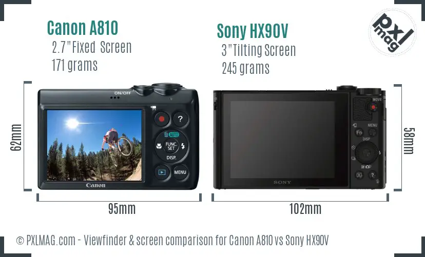 Canon A810 vs Sony HX90V Screen and Viewfinder comparison