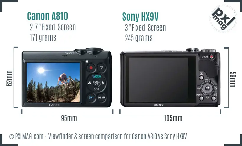 Canon A810 vs Sony HX9V Screen and Viewfinder comparison