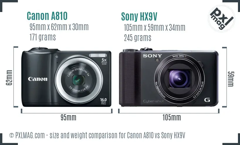 Canon A810 vs Sony HX9V size comparison