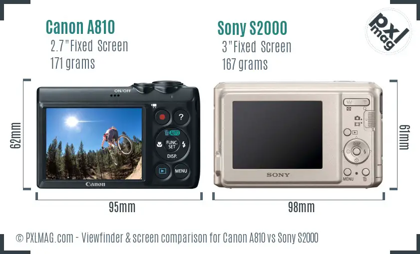 Canon A810 vs Sony S2000 Screen and Viewfinder comparison