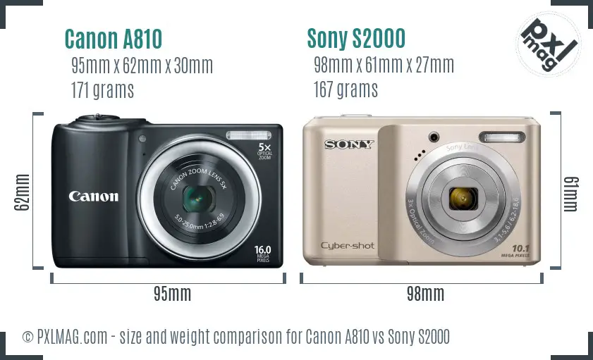 Canon A810 vs Sony S2000 size comparison