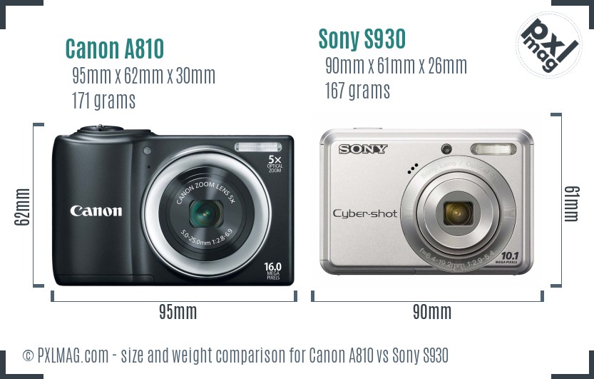 Canon A810 vs Sony S930 size comparison