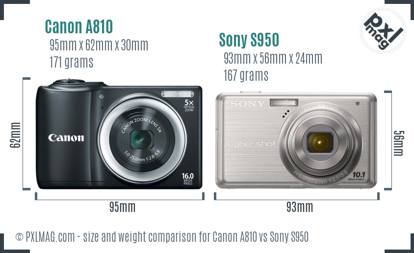 Canon A810 vs Sony S950 size comparison
