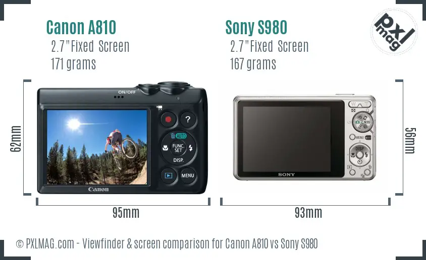 Canon A810 vs Sony S980 Screen and Viewfinder comparison