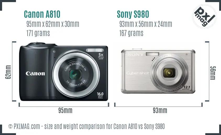 Canon A810 vs Sony S980 size comparison