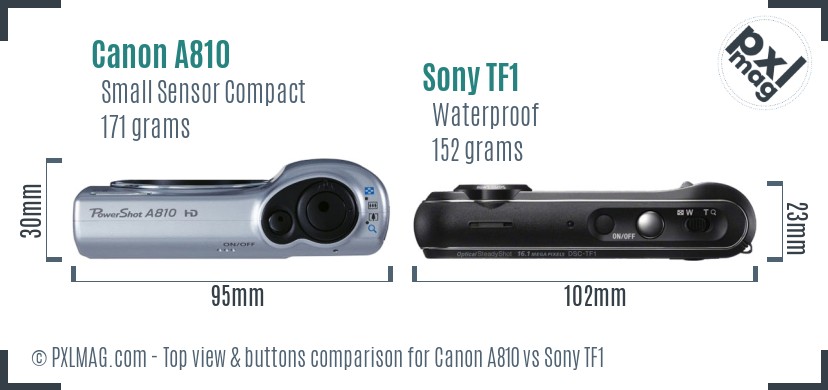 Canon A810 vs Sony TF1 top view buttons comparison