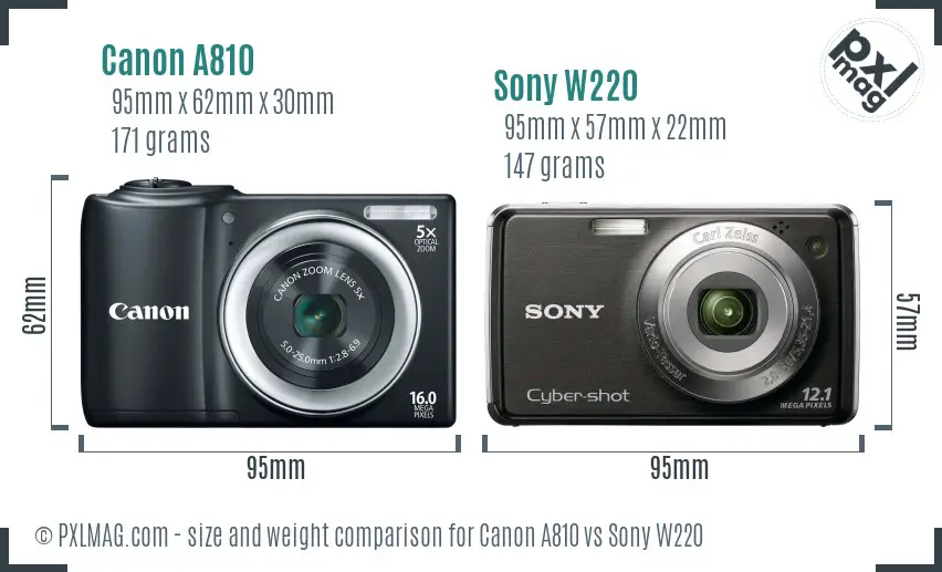 Canon A810 vs Sony W220 size comparison Canon A810 vs Sony W220 size comparison