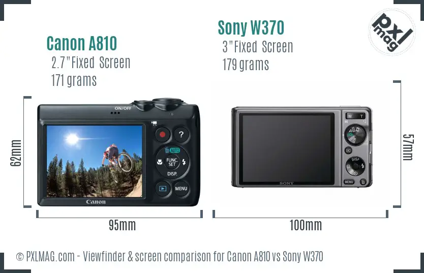 Canon A810 vs Sony W370 Screen and Viewfinder comparison