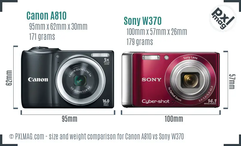 Canon A810 vs Sony W370 size comparison