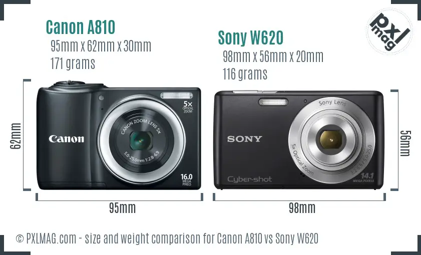 Canon A810 vs Sony W620 size comparison Canon A810 vs Sony W620 size comparison