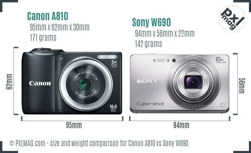 Canon A810 vs Sony W690 size comparison Canon A810 vs Sony W690 size comparison