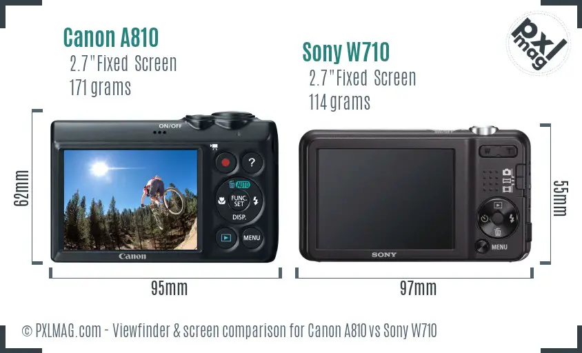Canon A810 vs Sony W710 Screen and Viewfinder comparison