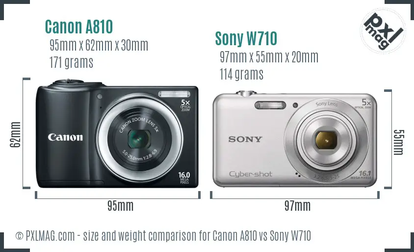 Canon A810 vs Sony W710 size comparison