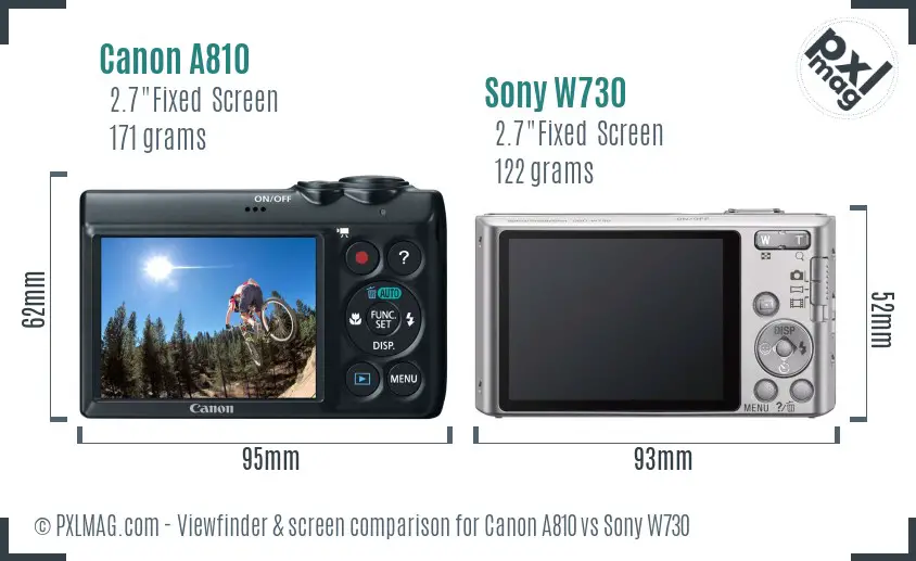 Canon A810 vs Sony W730 Screen and Viewfinder comparison