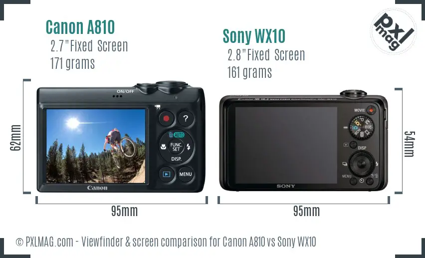 Canon A810 vs Sony WX10 Screen and Viewfinder comparison Canon A810 vs Sony WX10 Screen and Viewfinder comparison